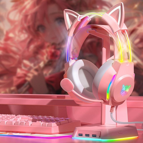 Onikuma X26 RGB cicafüles vezetékes gamer headset, pink