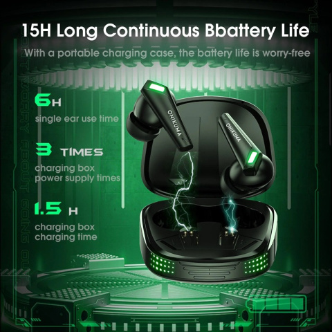 Onikuma T308 Bluetooth 5.3 TWS gamer fülhallgató, fekete