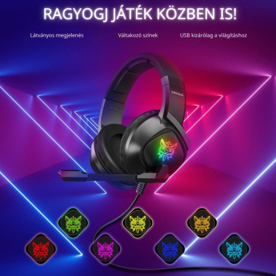 Onikuma K19 RGB Gamer headset - Fekete