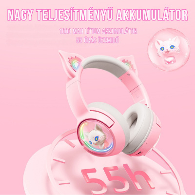 Onikuma B5 Vezeték nélküli Gamer headset - Pink - Cicafüles