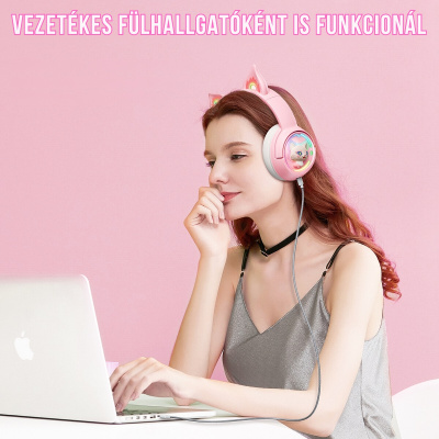 Onikuma B5 Vezeték nélküli Gamer headset - Pink - Cicafüles