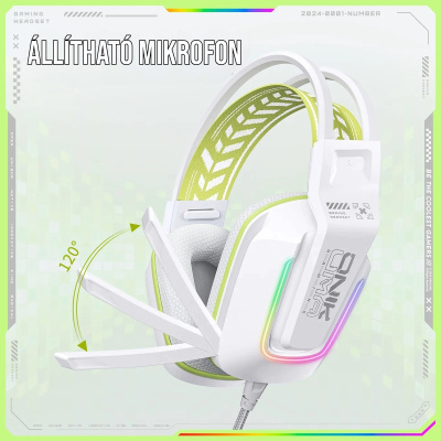 Onikuma X13 Vezetékes Gamer Fejhallgató RGB világítással - Fehér