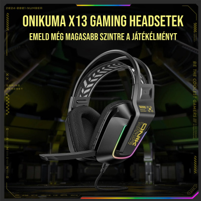 Onikuma X13 Vezetékes Gamer Fejhallgató RGB világítással - Fekete