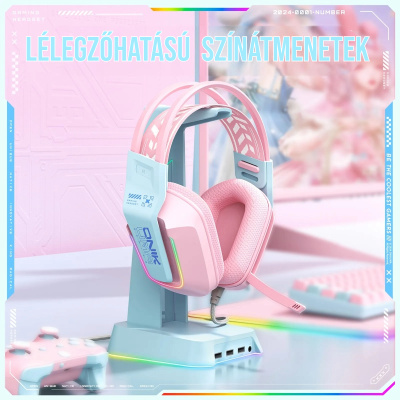 Onikuma X13 Vezetékes Gamer Fejhallgató RGB világítással - Pink