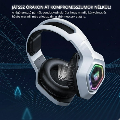 Onikuma B100 Tri-Mode 2,4 GHz/Bluetooth 5.3/3,5 mm RGB Over-Ear Gamer Headset - Fehér