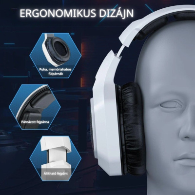 Onikuma B100 Tri-Mode 2,4 GHz/Bluetooth 5.3/3,5 mm RGB Over-Ear Gamer Headset - Fehér