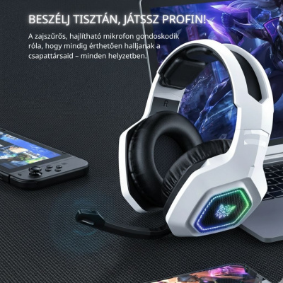 Onikuma B100 Tri-Mode 2,4 GHz/Bluetooth 5.3/3,5 mm RGB Over-Ear Gamer Headset - Fehér