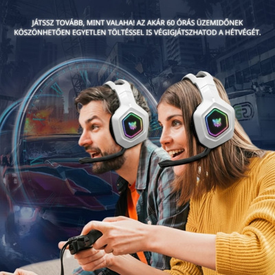 Onikuma B100 Tri-Mode 2,4 GHz/Bluetooth 5.3/3,5 mm RGB Over-Ear Gamer Headset - Fehér
