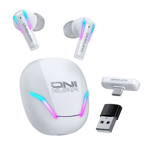 Onikuma T27 2,4 GHz és Bluetooth 5.3 TWS gamer fülhallgató, fehér