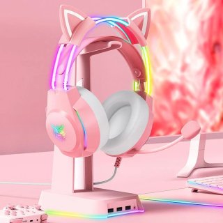 Onikuma X26 RGB cicafüles vezetékes gamer headset, pink