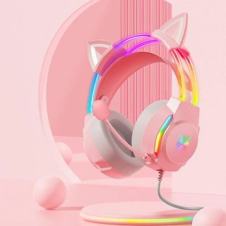 Onikuma X26 RGB cicafüles vezetékes gamer headset, pink