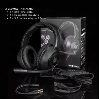Onikuma K19 RGB Gamer headset - Fekete