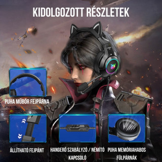 Onikuma K9 RGB Gamer Fejhallgató - Fekete - Cicafüles