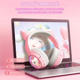 Onikuma B5 Vezeték nélküli Gamer headset - Pink - Cicafüles