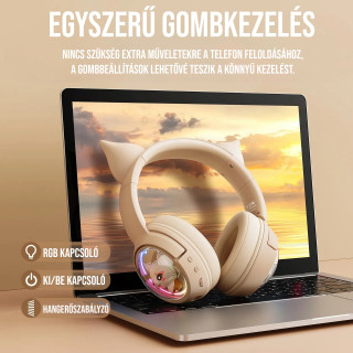 Onikuma B5 Vezeték nélküli Gamer headset - Bézs - Cicafüles