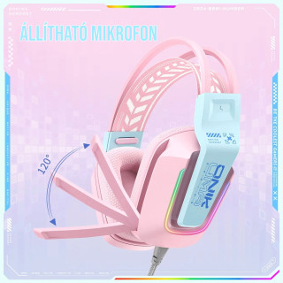 Onikuma X13 Vezetékes Gamer Fejhallgató RGB világítással - Pink