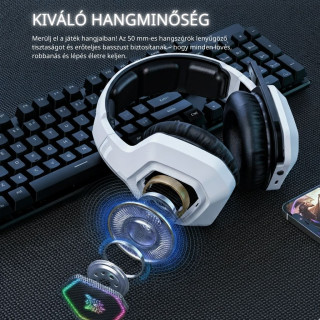 Onikuma B100 Tri-Mode 2,4 GHz/Bluetooth 5.3/3,5 mm RGB Over-Ear Gamer Headset - Fehér
