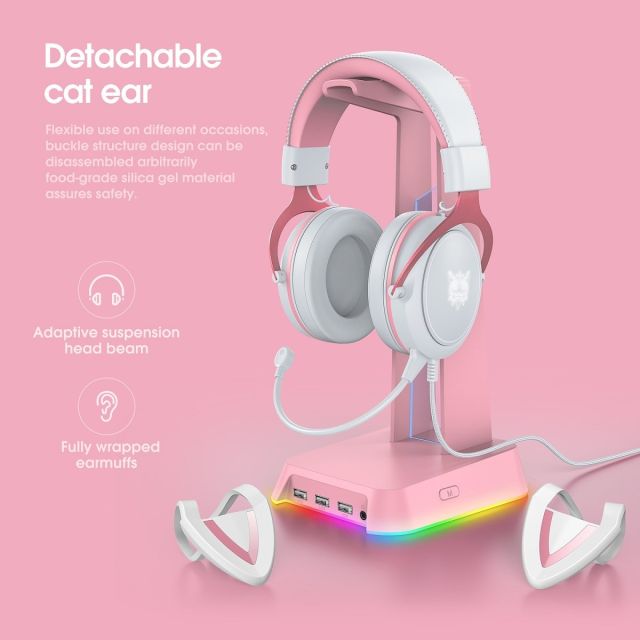 Onikuma X10 Fehér-Pink RGB Gamer Headset - Cicafüles