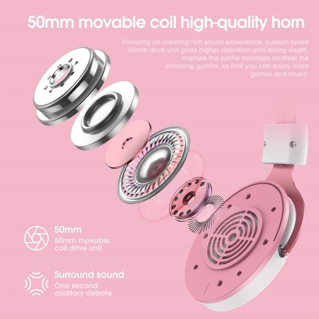 Onikuma X10 Fehér-Pink RGB Gamer Headset - Cicafüles