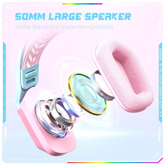 Onikuma X13 Vezetékes Gamer Fejhallgató RGB világítással - Pink