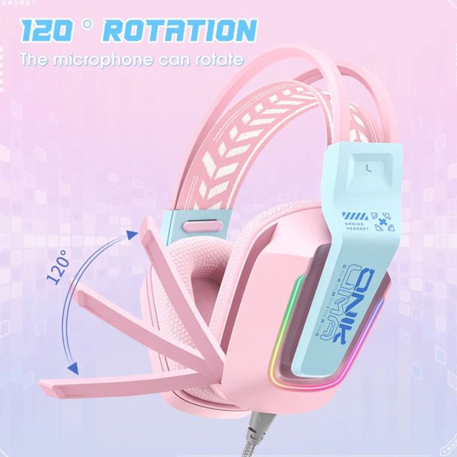Onikuma X13 Vezetékes Gamer Fejhallgató RGB világítással - Pink