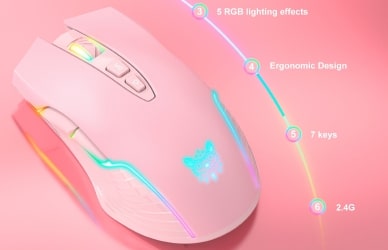 Onikuma CW905 2.4G Vezeték nélküli Gamer egér - Pink
