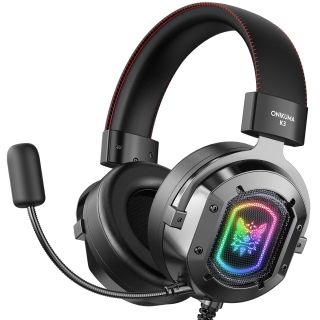 Onikuma K3 Gamer Headset, Virtual surround, Over-Ear, mikrofonos, RGB, 3.5mm jack, vezetékes