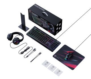 Onikuma TZ5006 5 az 1-ben Gamer csomag - Fekete, Színes, Normál, vezetékes, +egér