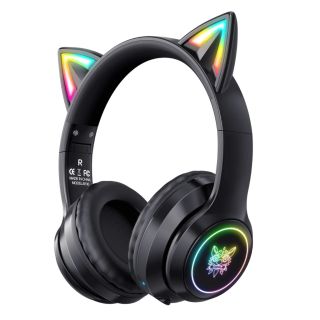 Onikuma B90 Vezeték nélküli Gaming headset - Fekete - Cicafüles, Stereo, Over-Ear, mikrofonos, cicafüles, RGB, 3.5mm jack, vezeték nélküli, wireless, bluetooth