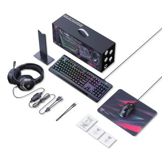 Onikuma TZ5006 5 az 1-ben Gamer csomag - Fekete, Színes, Normál, vezetékes, +egér