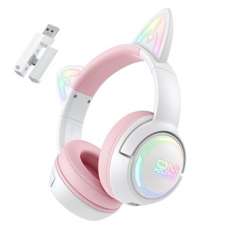 Onikuma GT838 Tri-Mode Vezeték Nélküli Gamer Headset - Cicafüles, Stereo, Over-Ear, mikrofonos, cicafüles, RGB, USB, vezeték nélküli, wireless, bluetooth